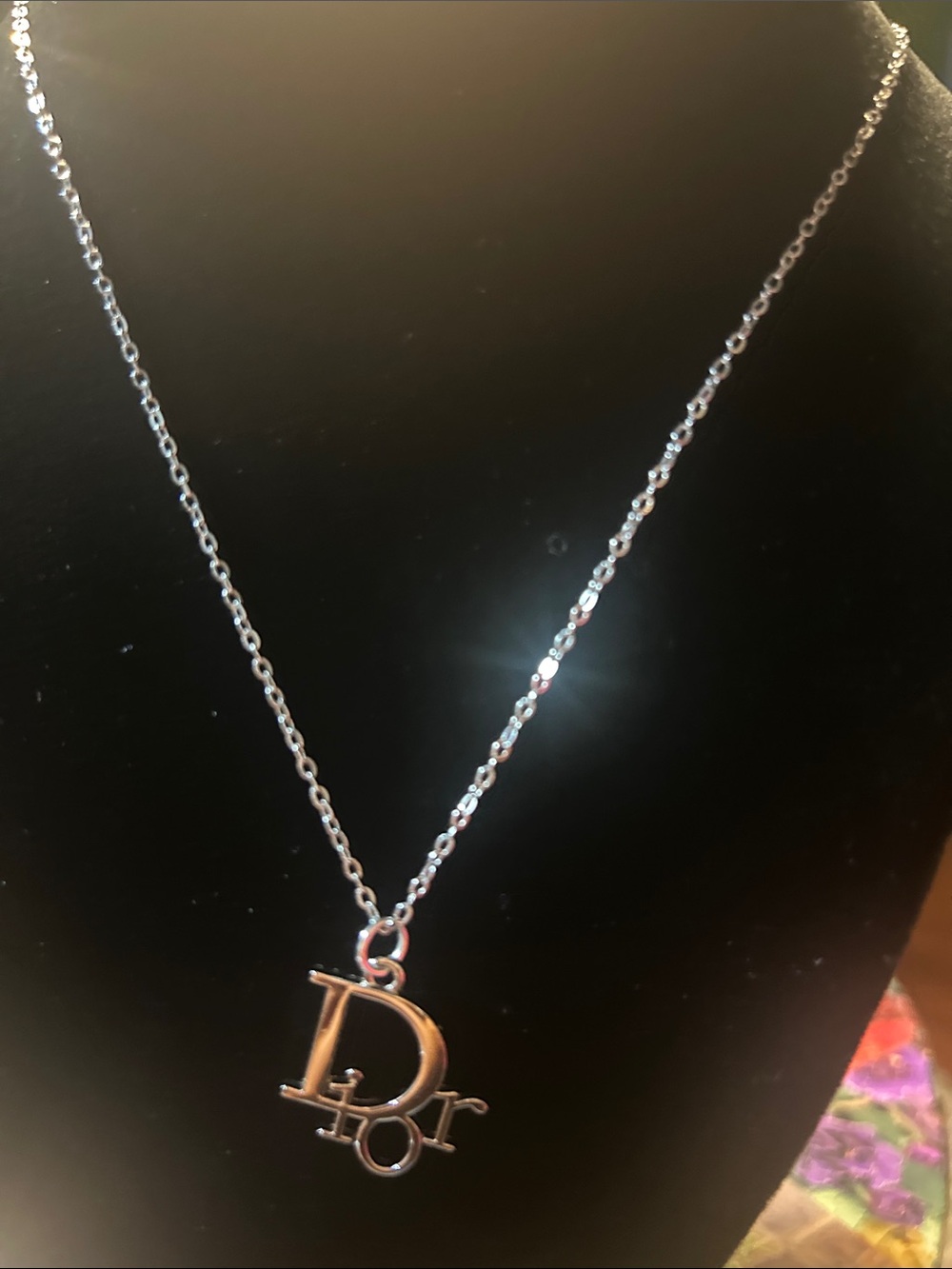 silver tone 'D' Logo Pendant Necklace - Elegant Women's Jewelry